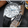 high quality original japan movement stainless steel case and genuine leather strap watches for man